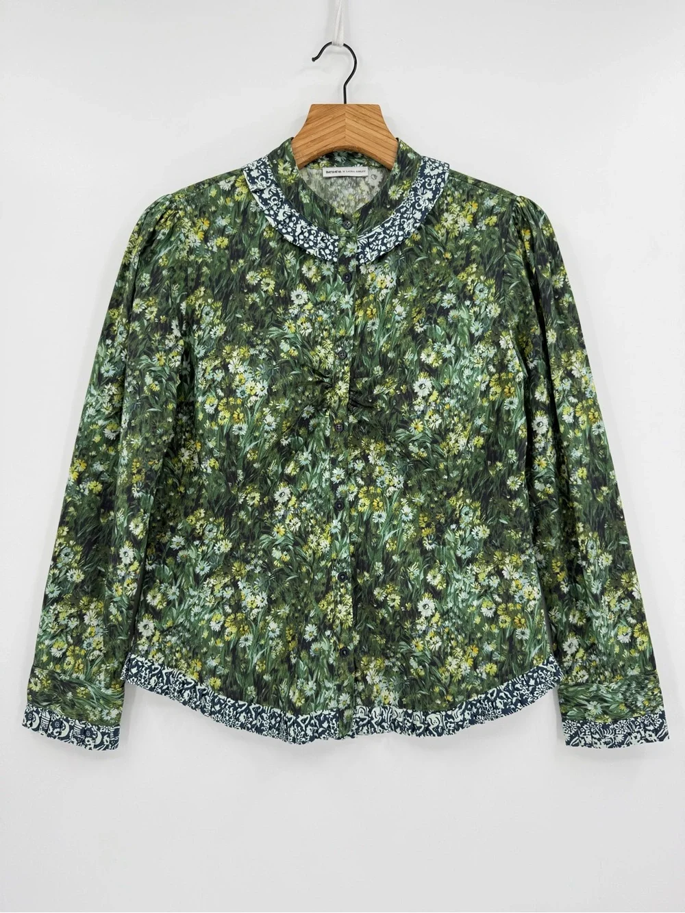 Batsheva x Laura Ashley Cambrie Blouse Button Up in Sherwood Forest Size 6 - Picture 2 of 12